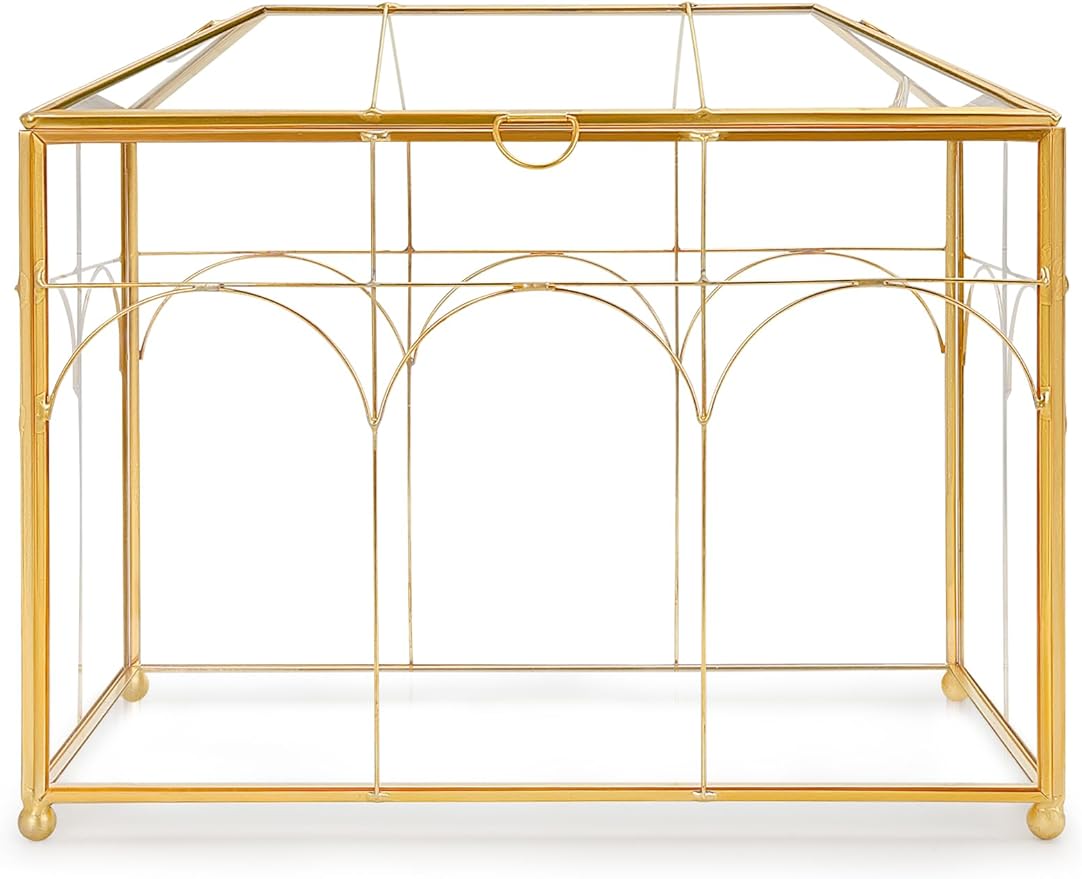 Handmade Glass Planter Terrarium with Lid, Indoor Tabletop Centerpiece Display Box Modern Decor DIY Gift Plant Terrarium Container for Succulent Cacti Air Plants Flower (Gold)-Ruum Studio Home