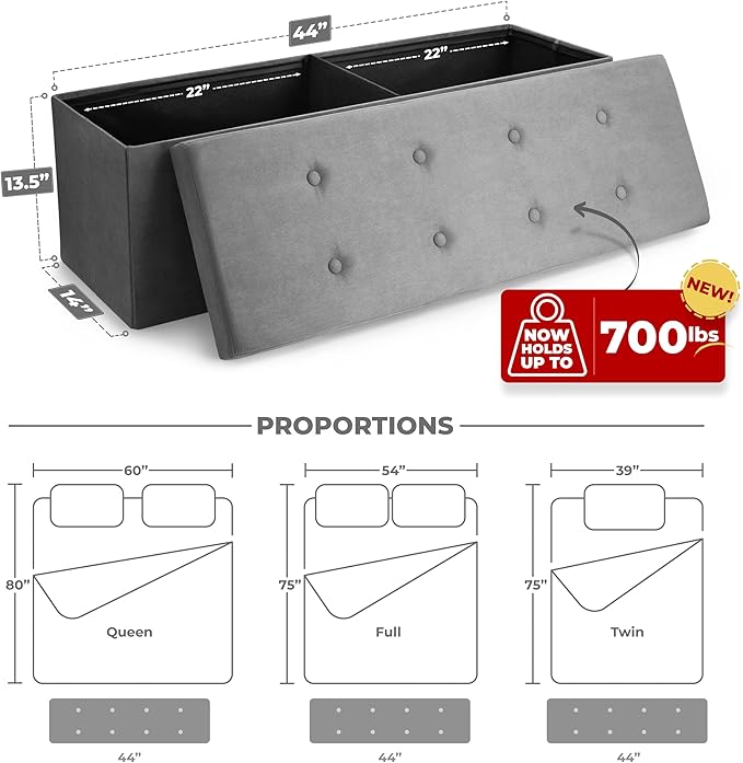 Sorbus Storage Ottoman Bench – Collapsible/Folding Bench Chest with Cover – Perfect Toy and Shoe Chest, Hope Chest, Pouffe Ottoman, Seat, Foot Rest, – Contemporary Faux Suede (Gray)-Ruum Studio Home