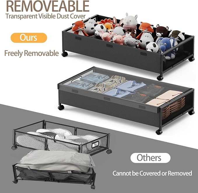 Under Bed Storage Containers with Wheels, 2 Pack Underbed Shoe Storage Organizer with Removable Lids, Large Rolling Under Bed Storage Dresser Drawers for Clothes Toys Shoes Blankets-Ruum Studio Home