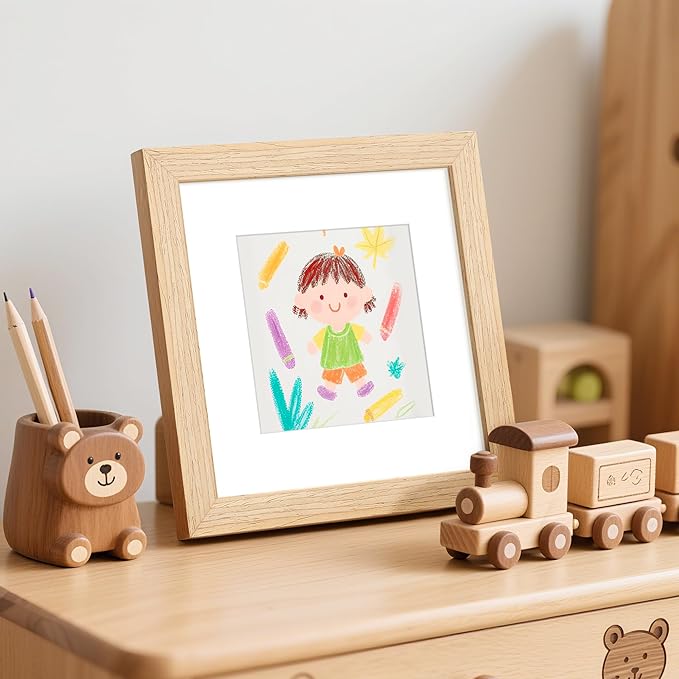 upsimples 6x6 Picture Frame, Natural Solid Wooden Picture Frames, Display 4x4 with Mat or 6 x 6 Without Mat, Wall or Tabletop, 1 Pack, Natural-Ruum Studio Home