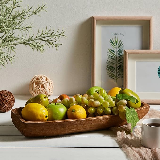 Uziass Wood Dough Bowl, 17.25"x 8.8" Hand Carved Wooden Dough Bowls for Decor Rustic Wood Dough Bowls Decorative Wooden Dough Fruits Bowl for Table Centerpiece Dining Living Room Home Kitchen Decor-Ruum Studio Home