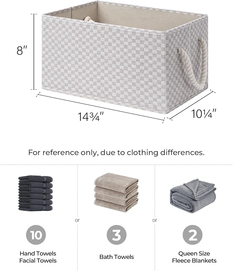 StorageWorks Storage Baskets for Shelves, Foldable Fabric Closet Storage Bins with Handles, Fabric Storage Bins Clothes Organizer, Khaki Check, 3-Pack, Large-Ruum Studio Home