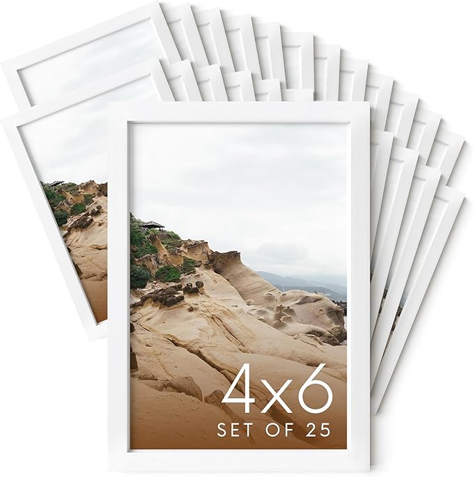 HAUS AND HUES 4x6 White Metal Picture Frames - Bulk Frames 4X6 - Features Premium Aluminum, Vertical Hanging, Easel Back for Tabletop, Home, Office (4x6 in, White, Set of 25)-Ruum Studio Home