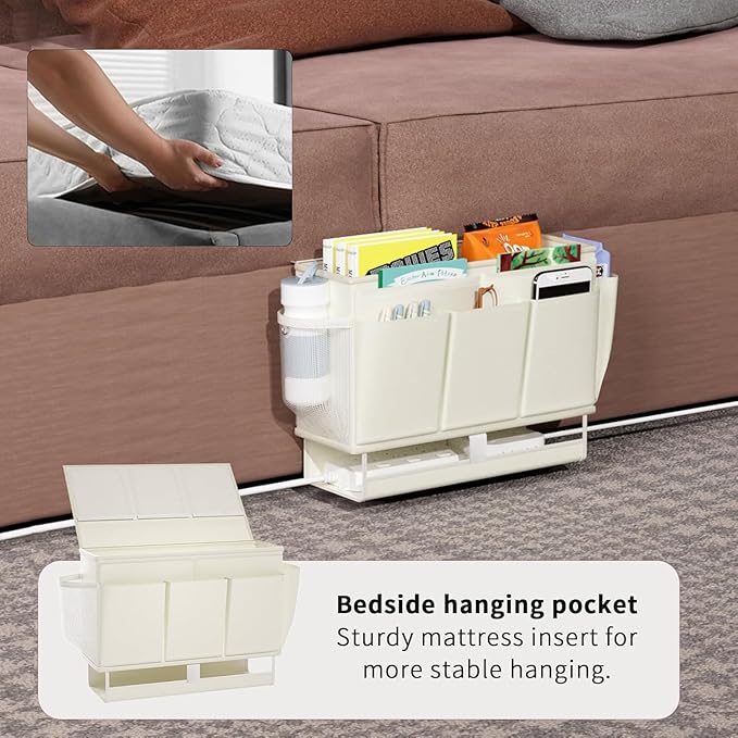 Bedside Caddy, Bed Organizer with 11 Pockets and Power Strip Holder,Versatile Bedside Storage Caddy for Home,Dorm,Bunk,Hospital,Crib Bed (2 Pack White)-Ruum Studio Home