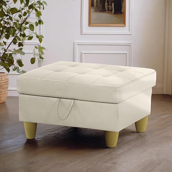 Ottoman Rectangular Storage Ottoman Bench, Faux Leather Footrest, Coffee Table, Stool Footstool with Hinged Lid for Living Room, Bedroom, Entryway, White, 35"x23.5"x17.5"-Ruum Studio Home