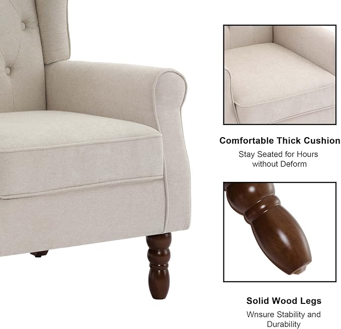 Accent Chair, Upholstered Armchair with Button Tufted High Back & Solid Wood Legs, Comfy Wingback Reading Single Sofa Chair for Small Spaces, Living Room, Bedroom-Ruum Studio Home