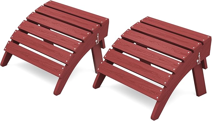 KINGYES Folding Adirondack Ottomans Set of 2 for Adirondack Chair, Red-Ruum Studio Home