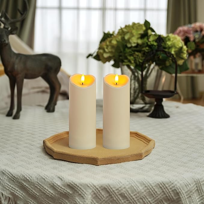 Homemory Outdoor Waterproof LED Candles, Battery Operated with Remote and Timers, Electric Fake Plastic Pillar Candles, Ivory White, Set of 2-Ruum Studio Home