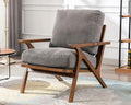 HNY Mid Century Arm Chair, Upholstered Accent Armchair with Wood Frame and Canvas Cushions, Leisure Reading Chair Slipper Chair for Living Room, Bedroom, Gray-Ruum Studio Home