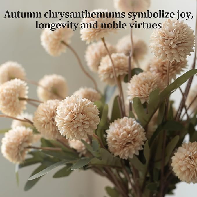 Fake Flowers in Vase for Centerpieces, Faux Flowers in Modern Ceramic Vase Set of 3 with 8 Artificial Autumn Chrysanthemums Home Decor-Ruum Studio Home
