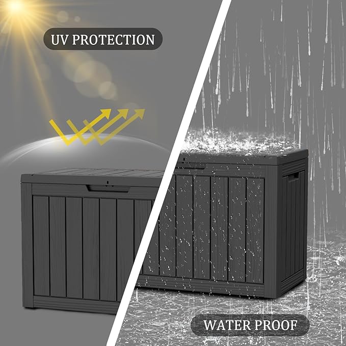 100 Gallon Resin Deck Box, Waterproof Outdoor Storage Bin for Patio Furniture, Pool Accessories, and Garden Tools, Lockable & UV-Resistant, Black-Ruum Studio Home