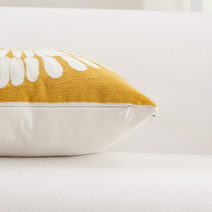 HWY 50 Mustard Yellow Decorative Throw Pillow Covers 18x18 Inch, Pack of 2 Embroidered Cotton Farmhouse Cushion Cover Pillow Case for Sofa Couch Living Room Bed Bedroon, Sunflower Design-Ruum Studio Home