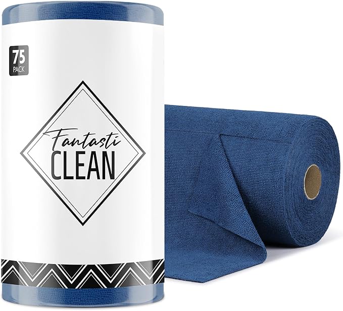 Fantasticlean Microfiber Cleaning Cloth Roll -75 Pack, Tear Away Microfiber Towels, 12" x 12", Reusable, Washable, Scratch Free, Ultra Absorbent Dish Rags for Car, Home, Garage or Shop (Navy Blue)-Ruum Studio Home