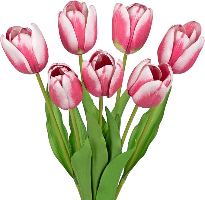 Artificial Tulips Flowers – 24" Long Stem Faux Tulips, 7PCS Real Touch Fake Red Tulip for Vase, Farmhouse, Kitchen, Spring & Wedding Home Decor-Ruum Studio Home