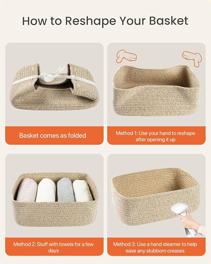 KALLAX Small Woven Basket, 13.5 x 9.5 x 5 Inches, Storage Basket for Organizing, Cute Small Rope Shelf Closet Cube Storage Bins Baskets for Shelves, Dog Toy Gift Baskets Empty, 3 Packs, Mixed Brown-Ruum Studio Home