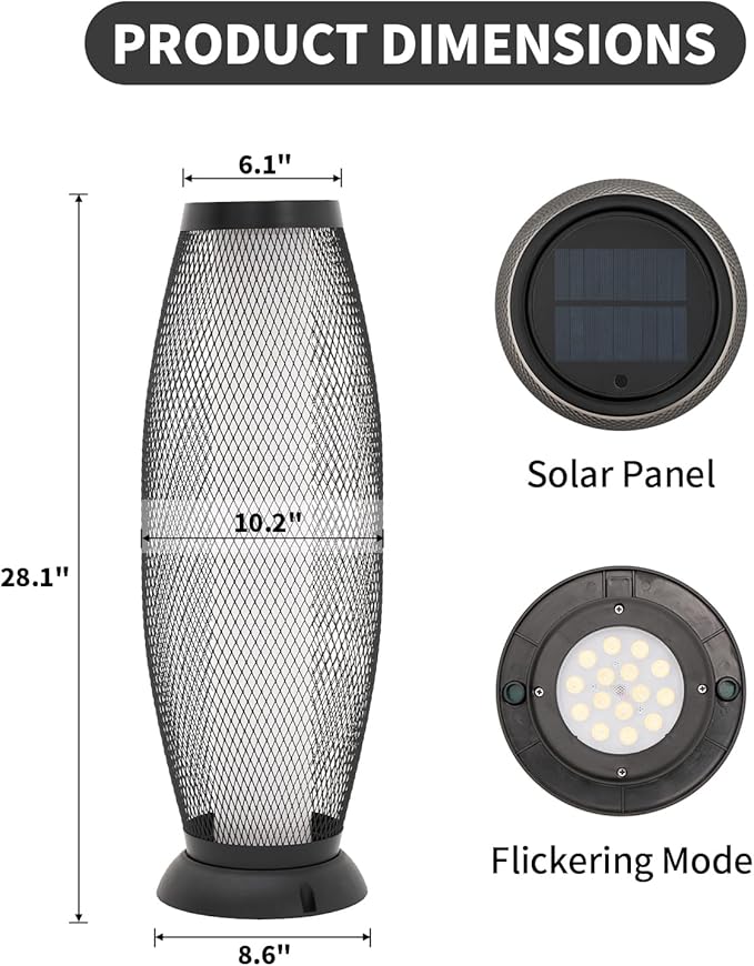 Patio Solar Light Flickering Flame Solar Lamps Hollow Out Waterproof Outdoor Lantern Metal Decorative Lights for Deck Porch Yard-Ruum Studio Home