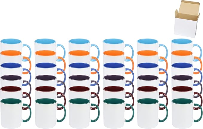 11oz White Ceramic Sublimation Coffee Mug in White Gift Box, 6 New Mixed Colors, Case of 36-Ruum Studio Home
