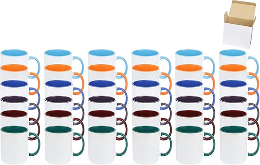11oz White Ceramic Sublimation Coffee Mug in White Gift Box, 6 New Mixed Colors, Case of 36-Ruum Studio Home