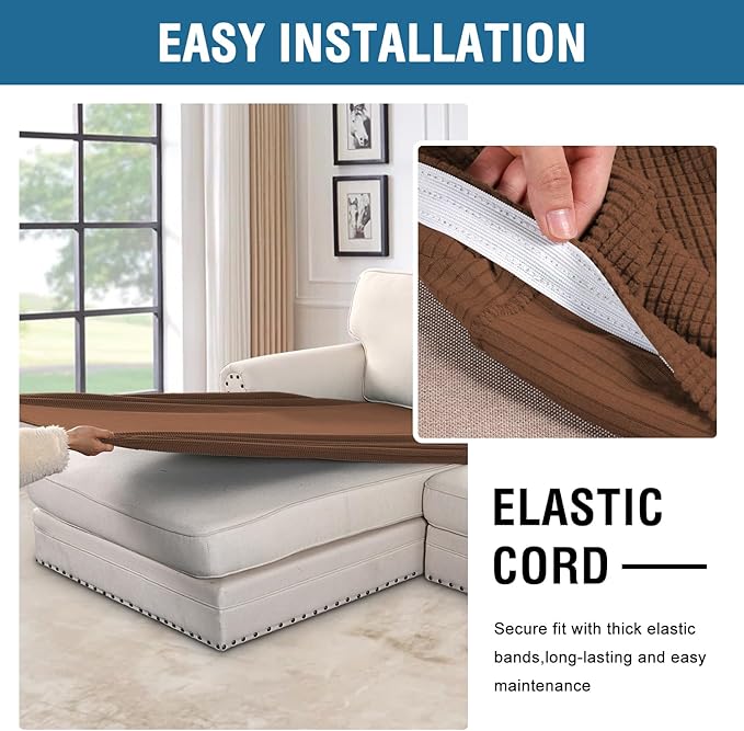 H.VERSAILTEX Super Stretch Individual Chaise Cover Sectional Couch Covers for L Shaped Sofa Both Left/Right Featuring Thick Jacquard Textured Twill Fabric (1 Piece Chaise Cover, Caramel)-Ruum Studio Home