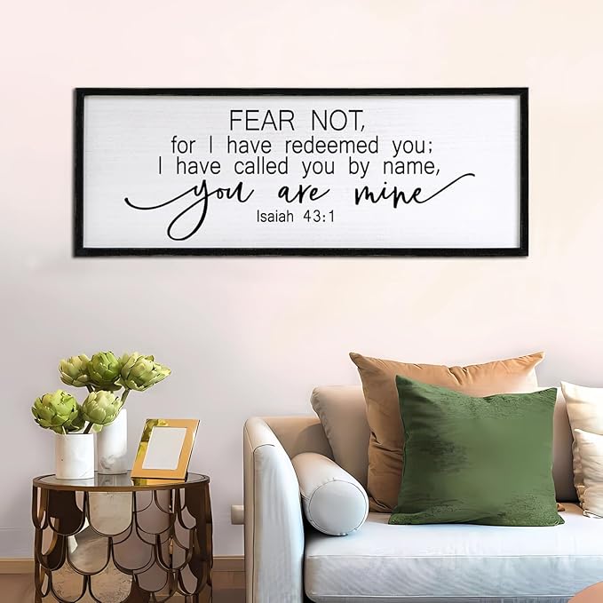Fear Not for I Have Redeemed You Sign Framed Wall Art, 40''×15'' Rustic Religious Christian Isaiah 43:1 Bible Verse Sign, Horizontal Holy Inspirational Catholic Scripture Decor-Ruum Studio Home