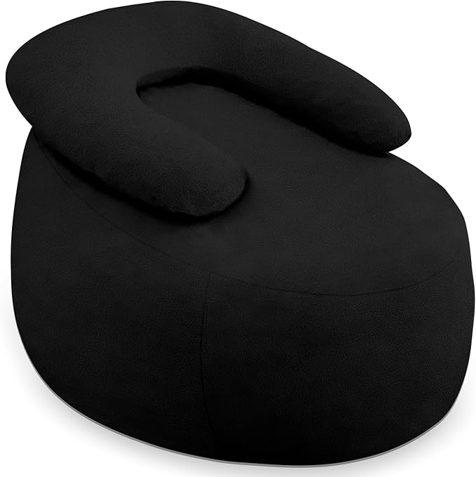 HABUTWAY Bean Bag Chair with U-Shaped Pillow for Adult and Kids Big BeanBag Chair with Filling Ultra Soft Teddy Fleece Couch Chair with Washable Cover for Living Room Bedroom Office, Black & Black-Ruum Studio Home