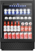 Tylza Beverage Refrigerator 24 Inch, Under Counter/Freestanding Drink Fridge, 190 Cans Beverage Cooler with Glass Door, Reversible Door, Low Noise, Quick Cooling - for Beer, Soda, ETC, Black-Ruum Studio Home