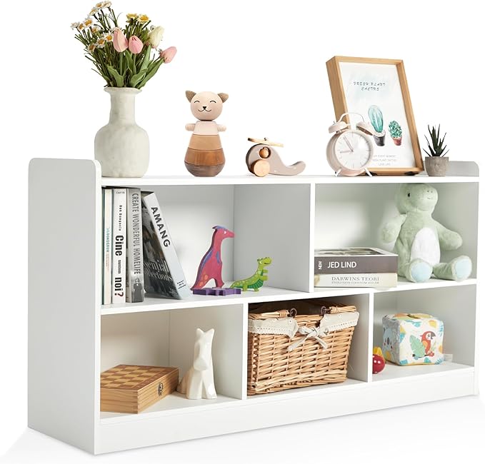 Montessori Shelf, Wooden Toy Storage Organizer for Books Toys, 2 Shelf Bookcase, 5-Section Storage Cabinet, Toddler Book Shelf for Kids Rooms, Playroom, Nursery, Kindergarten-Ruum Studio Home