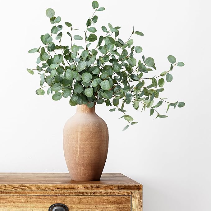 8Pcs Faux Eucalyptus Stems, 27" Artificial Eucalyptus Plants with White Frosted Coating, Fake Eucalyptus Decor Silk Greenery Leaves for Wedding Bouquets Home Decor DIY Floral Arrangements-Ruum Studio Home