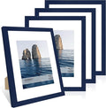 11x14 Picture Frame Set of 4, 11 x 14 Wood Photo Frames with Mat for 8x10, Natural Wooden Frame with Real Glass Cover for Wall and Tabletop Display,Blue-Ruum Studio Home