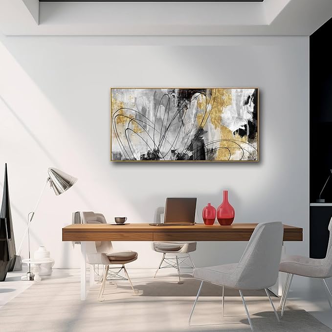 YJYart Line Art Wall Decor Black and Gold Wall Artwork 20"x40" Canvas Wall Art for Living Room Kitchen Wall Picture Ready to Hang-Ruum Studio Home