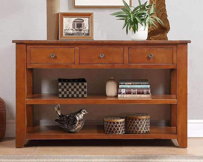 Solid Wood Console Table Entryway Table with Storage Drawers and Bottom Shelf Sofa Table for Entry Hallway Foyer Sofa Couch Table,Fully Assembled (48.8" Brown)-Ruum Studio Home