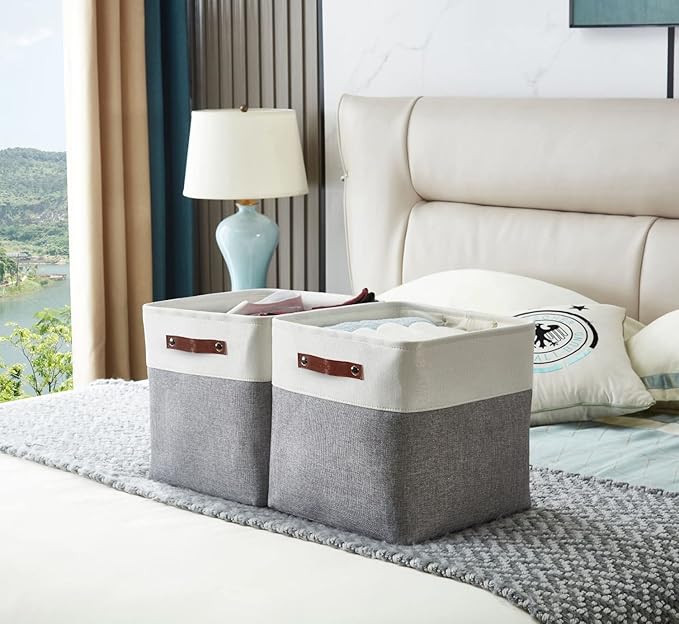 DECOMOMO 13 Inch Cube Storage Bins, Fabric Storage Cube, Basket for Kallax Shelves (Grey & White, 4 Pack)-Ruum Studio Home