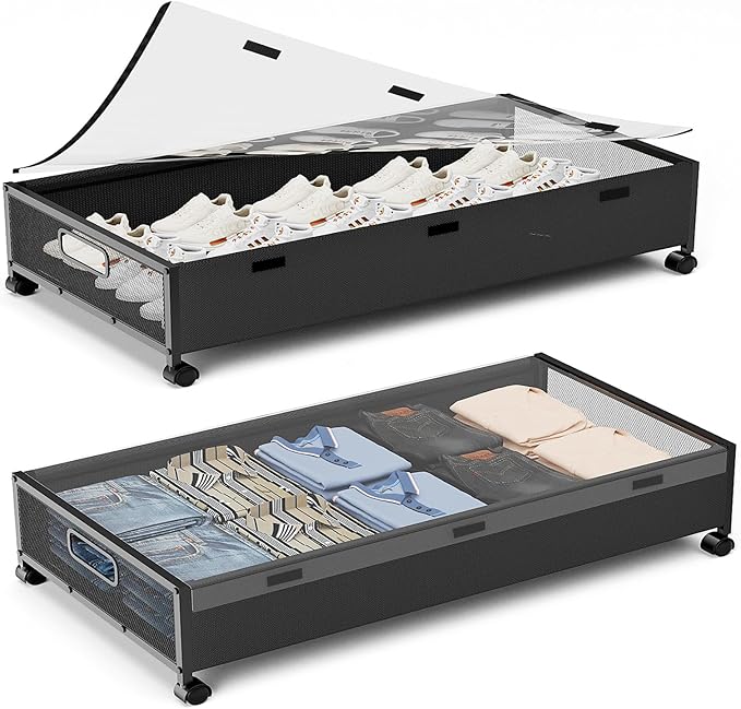Under Bed Storage Containers with Wheels, 80L Extra-large Underbed Shoe Storage Organizer 2 Pack with Removable Lids, Large Rolling Under Bed Storage Dresser Drawers for Clothes Shoes Blankets-Ruum Studio Home