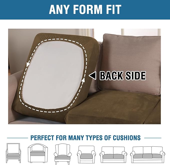 H.VERSAILTEX Velvet Stretch Couch Cushion Cover Plush Cushion Slipcover for Chair Loveseat Sofa Cushion Furniture Protector Seat Cushion Sofa Cover (3 Piece XL Sofa Cushion Covers, Bronze Brown)-Ruum Studio Home