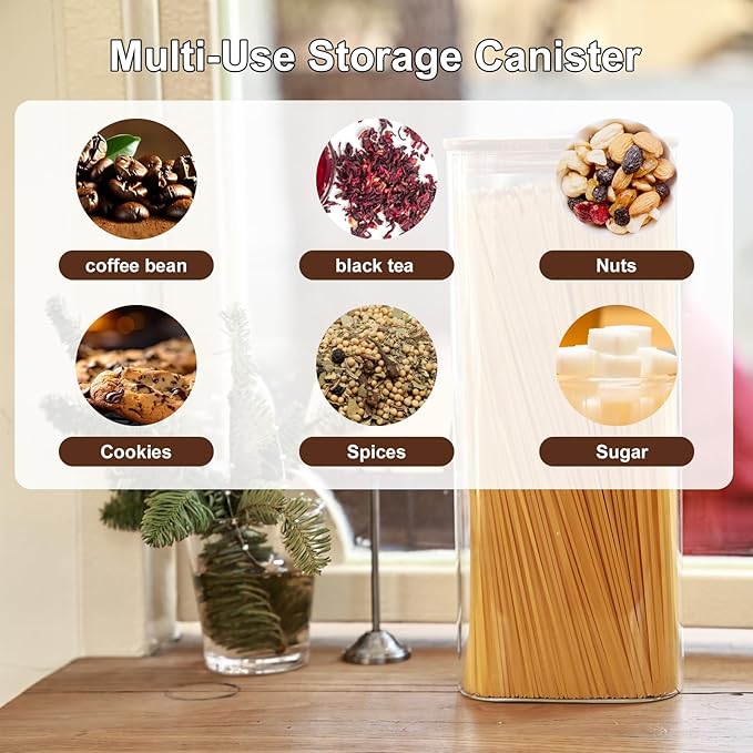 Liuruiyu Glass Storage Jars Set of 3, Clear Glass Food Storage Containers with Airtight Bamboo Lid Stackable Kitchen Canisters for Candy,Cookie,Rice,Sugar,Flour,Pasta(Flat)-Ruum Studio Home