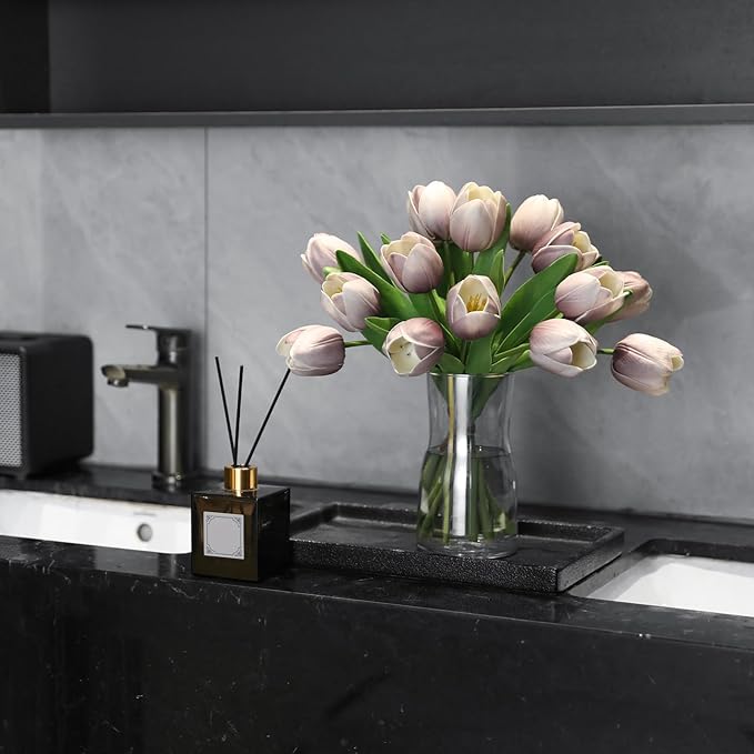 Light Purple Artificial Tulips, 2 Bundles 14Pcs, Fake Tulips Artificial Flowers, 2 x 2.4 Inch Large Flower Head Big Tulip, Easter Valentine's Day Mother's Day Home Decoration Flowers-Ruum Studio Home