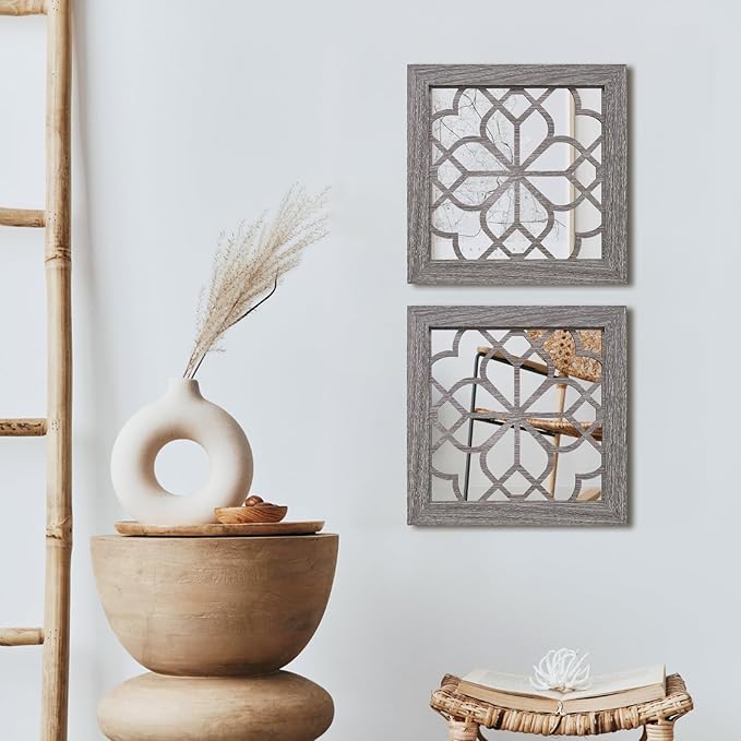 Boho Square Wall Mirrors Set of 2-12" x12'Decorative Mirrors for Wall Decor, BrownHandcrafted Mirror Panels Perfect for LivingRoom Bedroom Entryway Hallway (Brown)-Ruum Studio Home