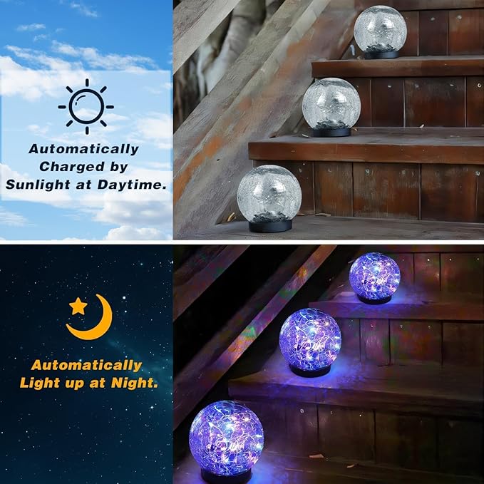 Solar Garden Lights Outdoor Waterproof, 6 Pack Cracked Glass Ball Light, Ground Landscape Garden Decor, Solar Globe Decorative for Pathway/Patio/Lawn/Yard (Multicolor, 3.9")-Ruum Studio Home