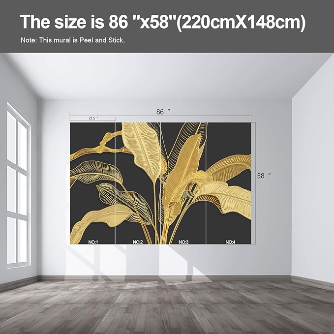 Gold Banana Leaf Wall murals Peel and Stick Wallpaper for Bedroom Living Room - 58"x86"-Ruum Studio Home