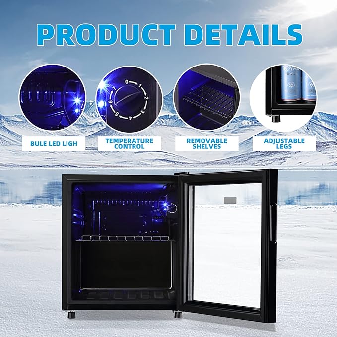 WANAI Mini Fridge Cooler 60Cans Beverage Refrigerator Glass Door Beverage Cooler for Beers Wine Juicer Adjustable Shelves LED Lights for Home, Office or Bar-Ruum Studio Home