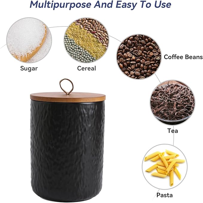 Kitchen Canisters for Countertop, Ceramic Coffee Canisters with Airtight Lids Food Storage Jars Sugar Container for Kitchen Counter Tea, Coffee Beans, Spice (#001Black-27oz/800ml)-Ruum Studio Home
