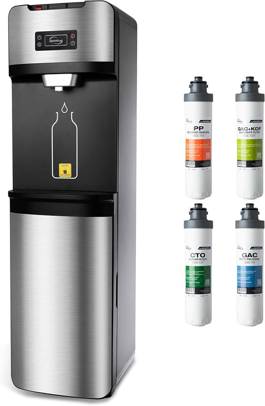 iSpring Bottleless Water Dispenser with Built-in 4-Stage Filtration, Hot/Cold/Room Temp, Self Cleaning, Stainless Steel, Model: DS4S-Ruum Studio Home