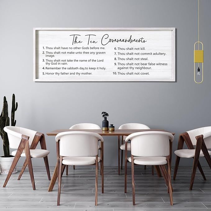 The Ten Commandments Rustic Bible Verse Framed Wall Art, 40''×15'' Positive Religious Christian Saying Sign for God Jesus Christ Prayer, Vintage Horizontal Holy Inspirational Catholic Scripture Decor-Ruum Studio Home