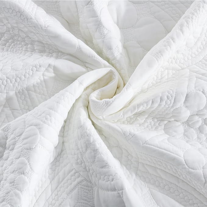 MarCielo 3-Piece 100% Cotton Oversized Bedspread Lightweight Quilt Coverlet Embroidery Farmhouse Bedding (Tf Bright White, Oversized Queen (100"x106"))-Ruum Studio Home