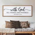 With God All Things are Possible Framed Wall Art, 40''×15'' Natural Religious Rustic Bible Verse for Christian God Jesus Christ Prayer, Holy Positive Horizontal Inspirational Catholic Scripture Decor-Ruum Studio Home