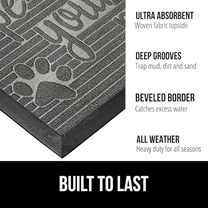 GORILLA GRIP 100% Waterproof All-Season WeatherMax Doormat, 47x35, US Designed Natural Rubber, Stain and Fade Resistant, Low Profile Indoor Outdoor Door Mats, Easy Clean Patio Mat, Stone Paws-Ruum Studio Home