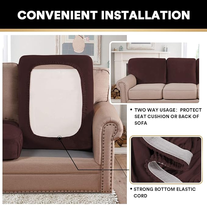PrinceDeco Velvet Couch Cushion Covers 3 Pieces Velvet Separate Couch Cover Stretch Sofa Slipcover Washable Furniture Protector for Sectional Sofa Each Width Up to 40", Brown-Ruum Studio Home