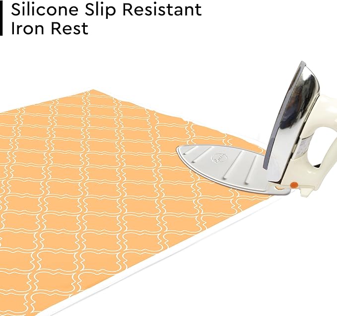 Encasa XO Ironing Mat/Pad (Large 48"x28") with 3mm Padding & Silicone Iron Rest for Steam Pressing on Tabletop or Bed - Heat Resistant, Portable, Quilting & Travel Blanket - Peach Tiles-Ruum Studio Home