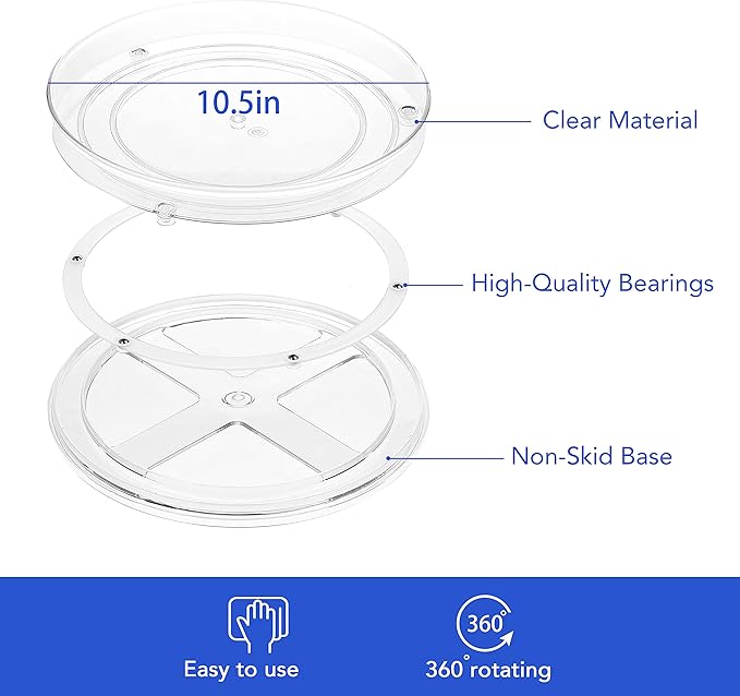 URALFA 2-Pack Lazy Susan Cabinet Organizer, Plastic Rotating Round Lazy Susan Turntable for Cabinet, Pantry, Countertop, Table, Fridge, 10.5 Inch-Ruum Studio Home