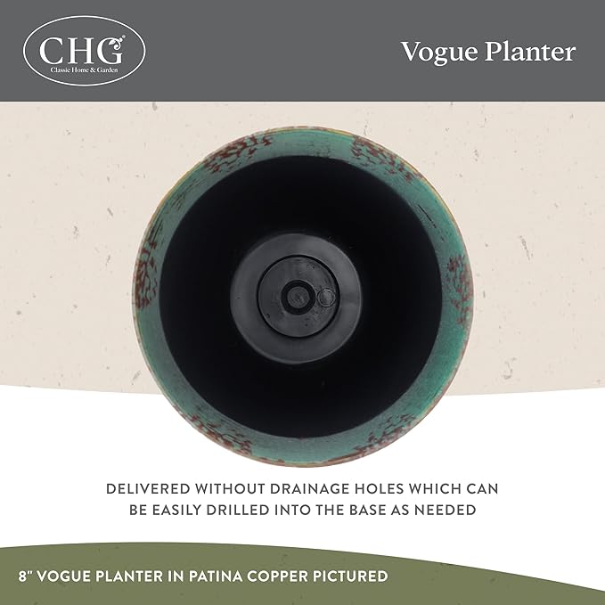 Classic Home and Garden Vogue Planter Pots w/Pottery Quality Finish - Modern Indoor & Outdoor Flower Pots - UV-Resistant Porch Planters - Decorative Pot for Flowers & Herbs (8” Patina Copper)-Ruum Studio Home